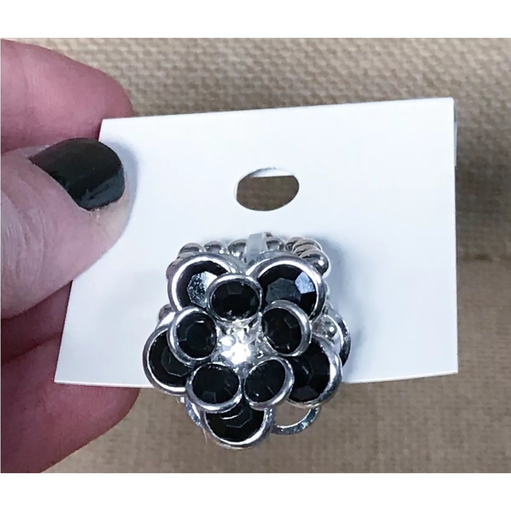 Black Flower Stretch Ring One Size Whimsigoth Twee Yallternative Dark Cottage